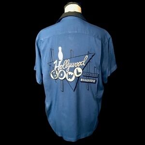 BOWL’D OVER Vintage BOWLING SHIRT, Short Sleeve, BLUE/BLACK, Embroidered, Size M